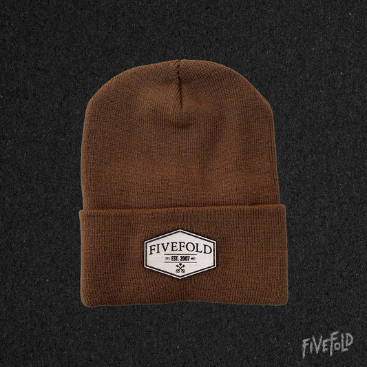 Leather Patch Caramel Beanie