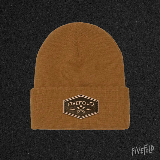 Leather Patch Caramel Beanie